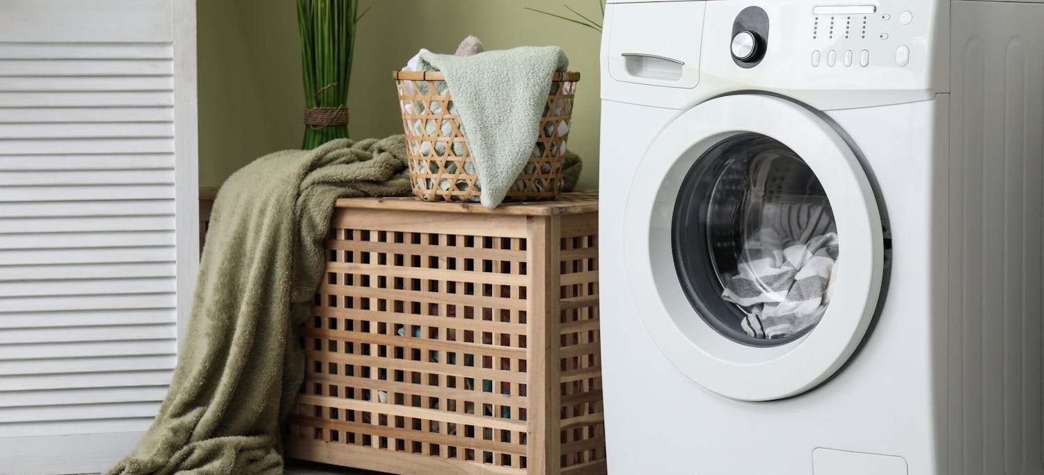 Interior,Of,Home,Laundry,Room,With,Modern,Washing,Machine